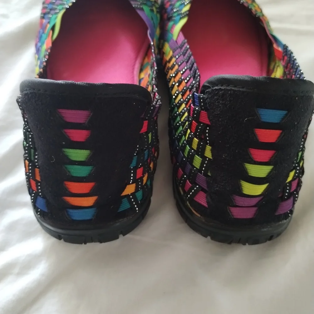 Elastic Weave Rainbow Multi-Color Ballerina Slip-On Flat Shoes - Picture 3 of 4
